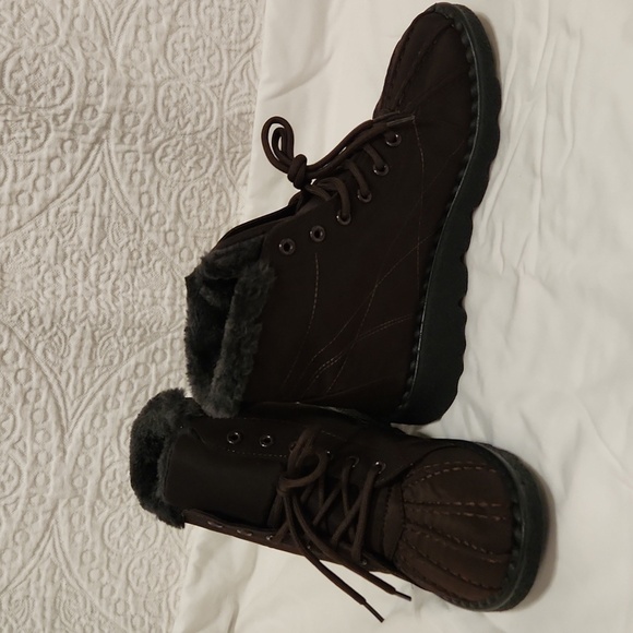 New! Brown snow boots warm fur lined lace up outdoor booties waterproof - Picture 4 of 10